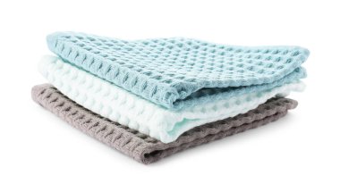 Beyaz üzerine izole edilmiş temiz renkli waffle havluları.