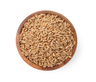 Kasedeki buğday taneleri beyaza izole edilmiş, üst manzara