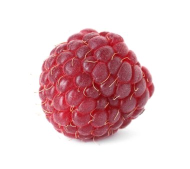 Beyaza izole edilmiş taze bir ahududu.