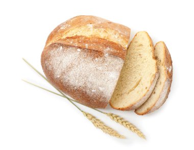 Taze ekmek parçaları ve dikenler beyaz, üst görünümde izole