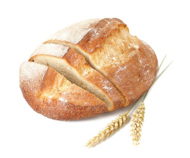 Taze ekmek parçaları ve dikenler beyaza izole edilmiş.