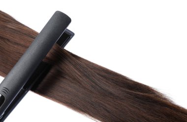 Düz, kahverengi saçlı kilit beyaza izole edilmiş.