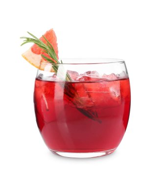 Beyaz üzerine greyfurtlu, buzlu ve biberiyeli lezzetli bir kokteyl.