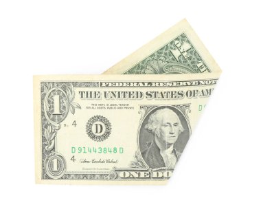 Katlanmış dolar banknotu beyaz, üst görünümde izole