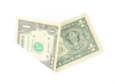 Katlanmış dolar banknotu beyaz, üst görünümde izole