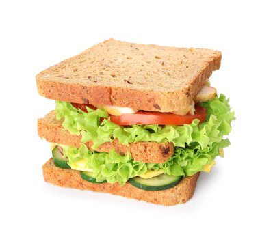 Jambonlu, peynirli ve sebzeli lezzetli sandviç.