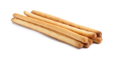 Bir sürü lezzetli Grissini çubuğu beyazda izole edilmiş