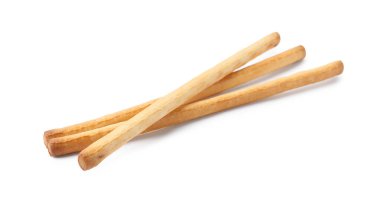 Üç lezzetli Grissini çubuğu beyaza izole edilmiş