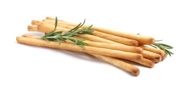 Lezzetli Grissini çubukları ve beyaz biberiye.