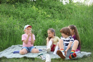 Çocuklar yaz günü doğada vakit geçirirler.