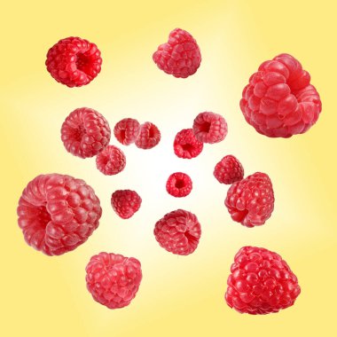 Taze ahududu, sarı arkaplanda dalgalanır.