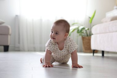 Evde yerde sürünerek şirin bebek