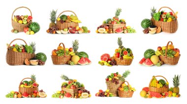 Beyazlara ayrılmış farklı taze meyveler.