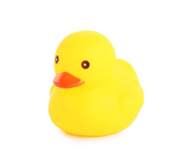 Beyaz tenli sevimli bir plastik ördek.