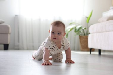 Evde yerde sürünerek şirin bebek