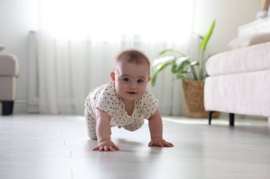 Evde yerde sürünerek şirin bebek