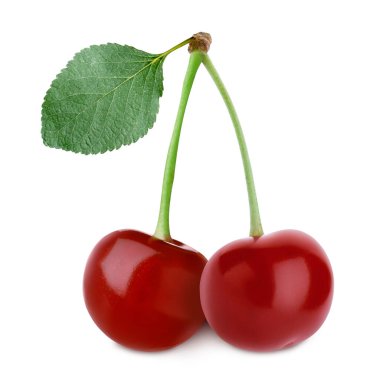 Beyaza izole edilmiş kırmızı kirazlar. Yaz meyvesi