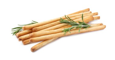 Lezzetli Grissini çubukları ve beyaz biberiye.