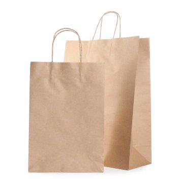 Beyaz üzerine izole edilmiş iki kese kağıdı.