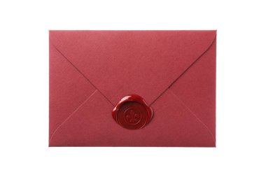 Balmumu mühür ile güzel bir zarf beyaz, üst manzara izole