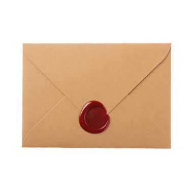 Balmumu mühür ile güzel bir zarf beyaz, üst manzara izole