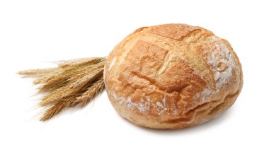 Bir somun taze ekmek ve dikenler beyazın üzerinde izole edilmiş.