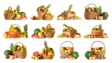 Beyazlara ayrılmış farklı taze meyveler.