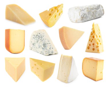 Beyazda ve sette izole edilmiş peynir çeşitleri