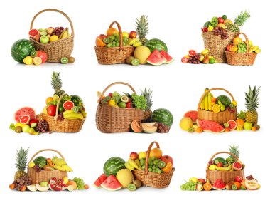 Beyazlara ayrılmış farklı taze meyveler.