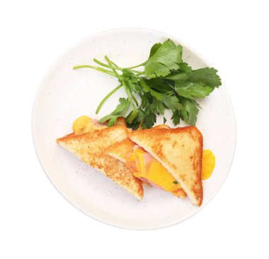 Eritilmiş peynirli, jambonlu ve maydanozlu lezzetli sandviçler.