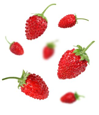 Taze olgun yabani çilekler beyaz arka planda