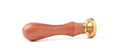 Tahta saplı bir balmumu damga beyaza izole edilmiş.