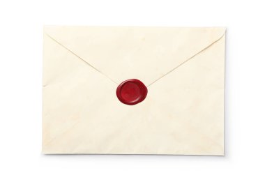 Balmumu mühürlü zarf beyaz, üst görünümde izole