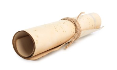 Eski rulo kağıt parşömeni beyaza izole edilmiş