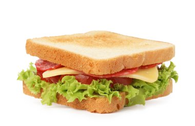 Salamlı, peynirli, domatesli ve marullu lezzetli sandviç.