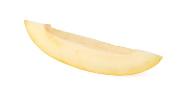 Beyaz üzerine izole edilmiş taze olgun kavun dilimi.