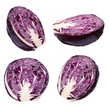 Beyaz üzerinde taze kırmızı lahanalar kes, set.