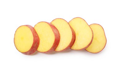 Beyaz manzaralı, taze kırmızı patates kes.