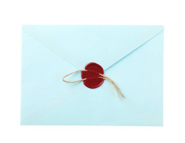 Balmumu mühür ile güzel bir zarf beyaz, üst manzara izole