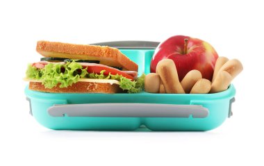 Beslenme çantasını aç. Lezzetli yemekler beyazda.