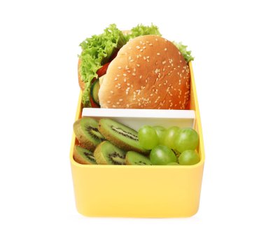 Beslenme çantasını aç. Lezzetli yemekler beyazda.