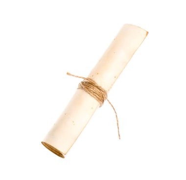 Eski rulo kağıt parşömeni beyaza izole edilmiş