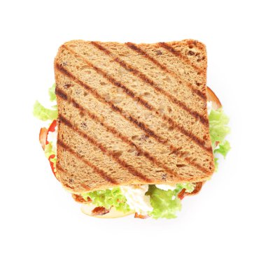 Jambonlu, peynirli ve sebzeli lezzetli sandviç.