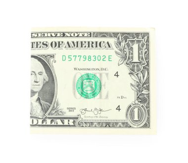 Katlanmış dolar banknotu beyaz, üst görünümde izole