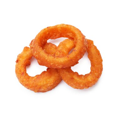 Kızarmış mürekkep balığı halkaları beyaza izole edilmiş.