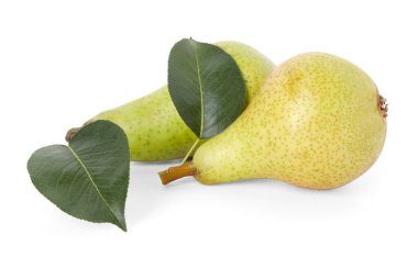 Beyaz izole yaprakları ile olgun armut