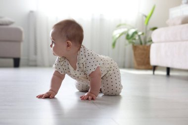 Evde yerde sürünerek şirin bebek