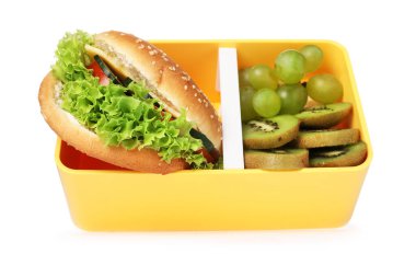 Beslenme çantasını aç. Lezzetli yemekler beyazda.