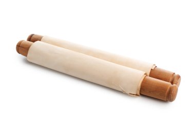 Eski rulo kağıt parşömeni beyaza izole edilmiş