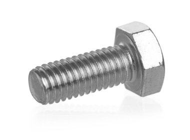 Bir metal cıvata beyaza izole edilmiş. Donanım aracı